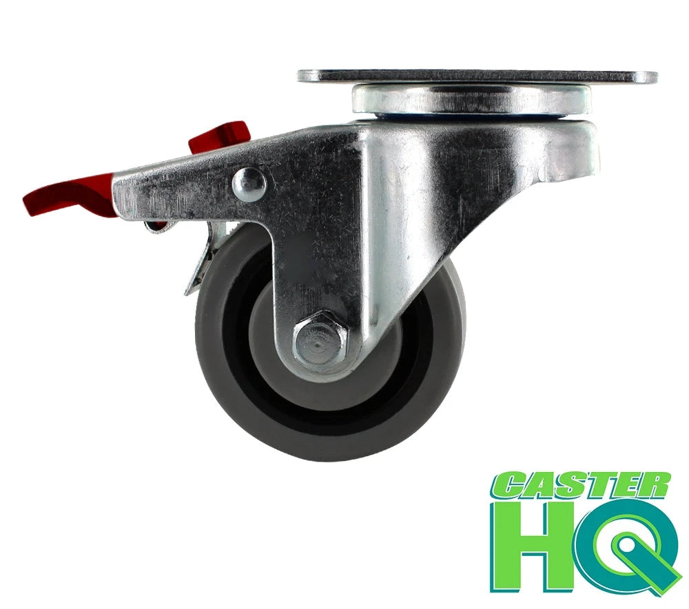 3" X 1.25" | TPR A70 Crown Tread Wheel | Total Locking Swivel Caster | 180 lbs cap CasterHQ