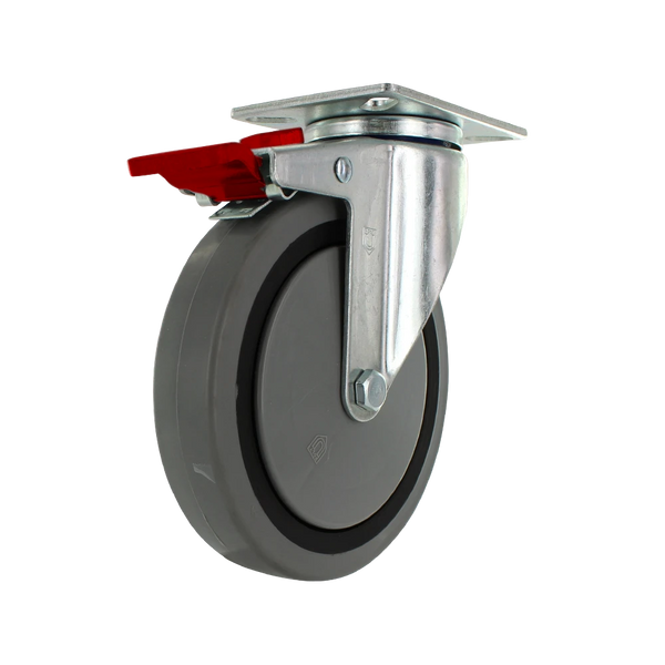 5" X 1.25" | TPR A70 CROWN TREAD WHEEL | TOTAL LOCKING SWIVEL CASTER | 300 LBS CAP | Smaller Plate Size CasterHQ
