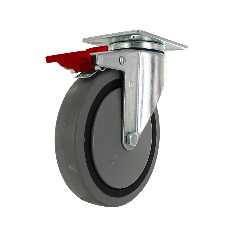 5" X 1.25" | TPR A70 CROWN TREAD WHEEL | TOTAL LOCKING SWIVEL CASTER | 300 LBS CAP | Smaller Plate Size CasterHQ