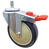 4" x 1-1/4" Total Locking Stem Caster | Purple on Cream Polyurethane Wheel | 300 lbs Capacity | 1/2"-13 x 1" Threaded Stem CasterHQ