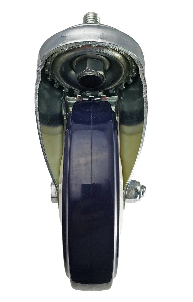 4" x 1-1/4" Total Locking Stem Caster | Purple on Cream Polyurethane Wheel | 300 lbs Capacity | 1/2"-13 x 1" Threaded Stem CasterHQ