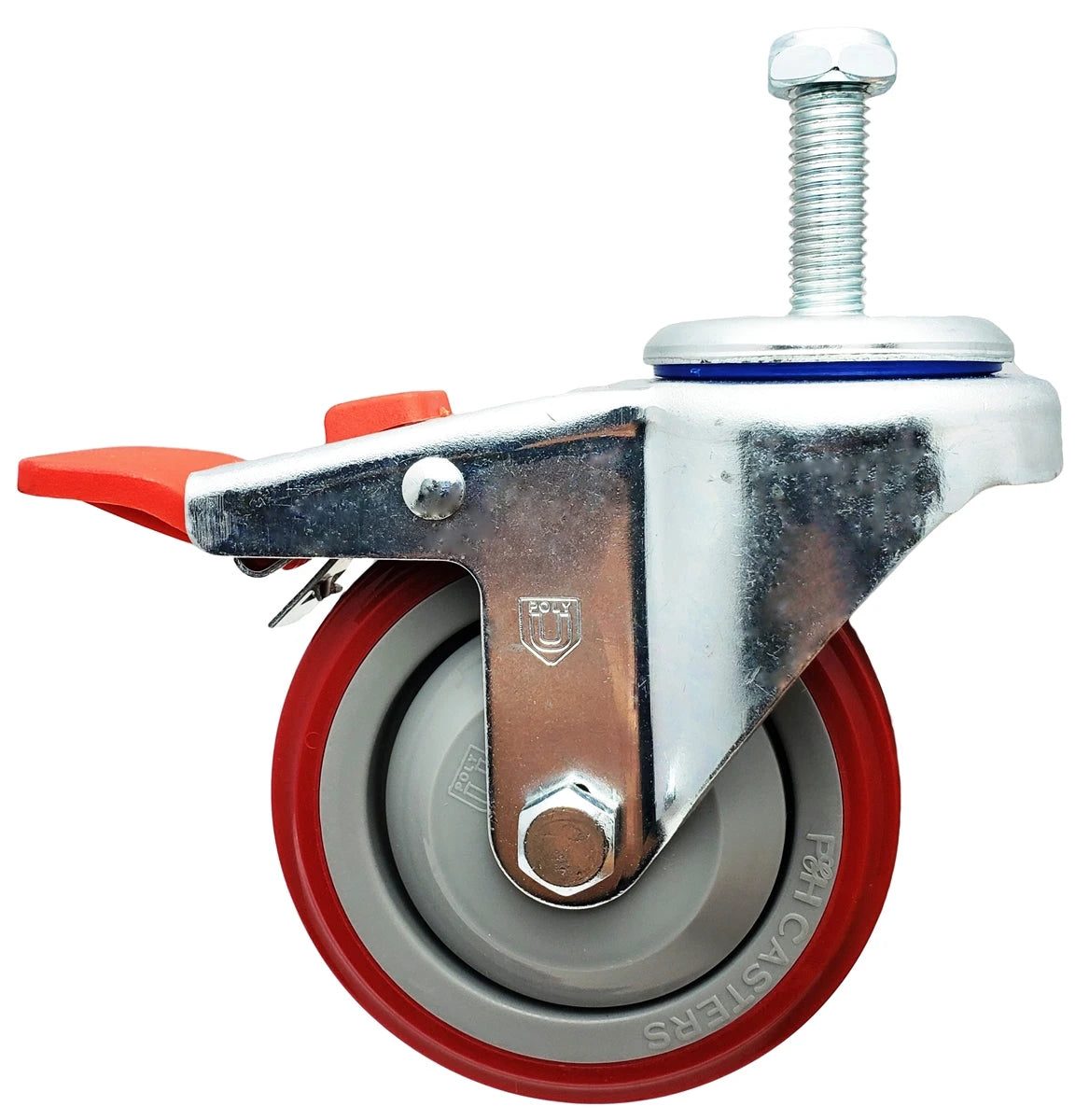 4" X 1-1/4" Total Locking Swivel Stem Caster | 1/2"-13x 1-1/2" Threaded Stem | 300 lbs Load Capacity CasterHQ