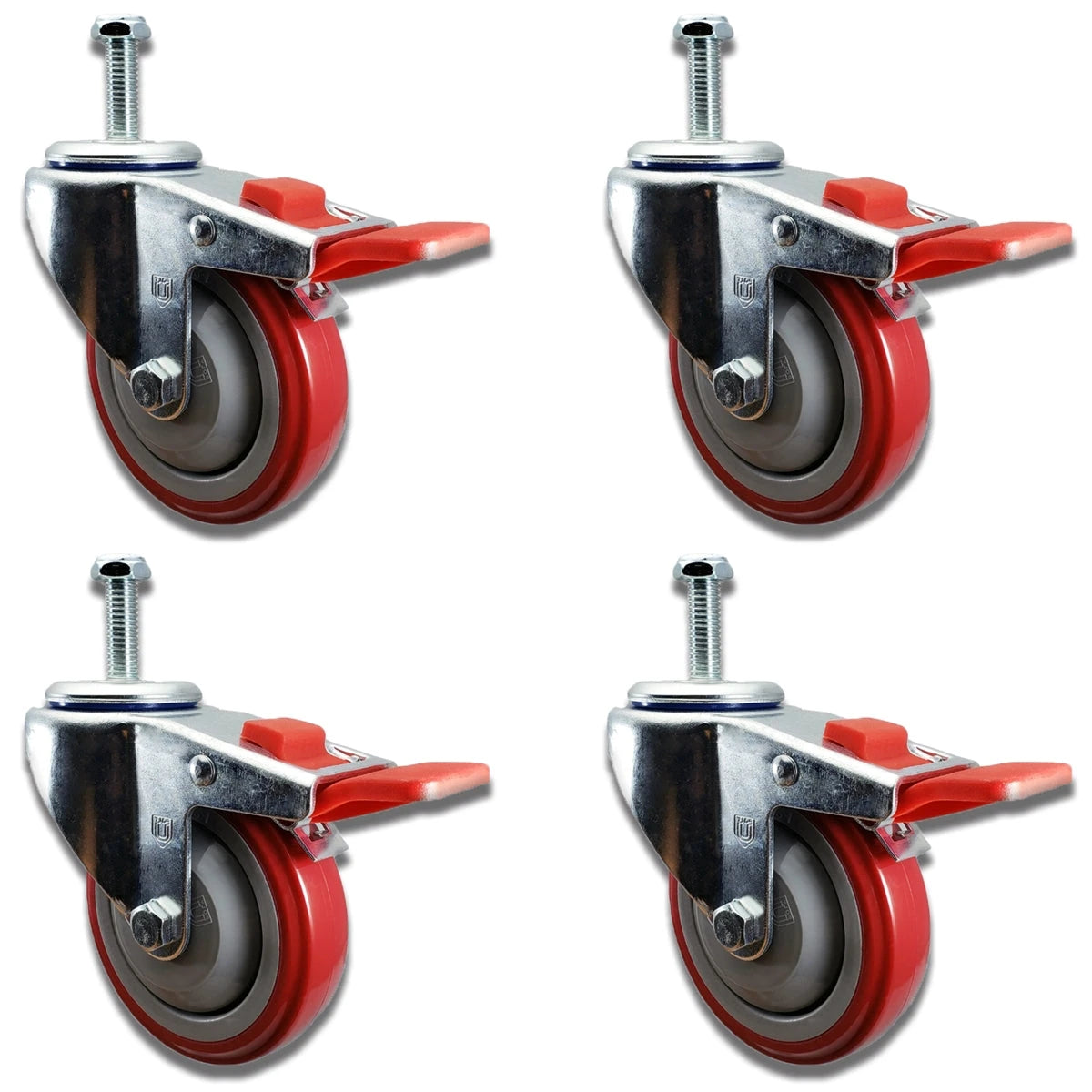 4" X 1-1/4" Total Locking Swivel Stem Caster Set of 4 | 1/2"-13x 1-1/2" Threaded Stem | 300 lbs Load Capacity CasterHQ