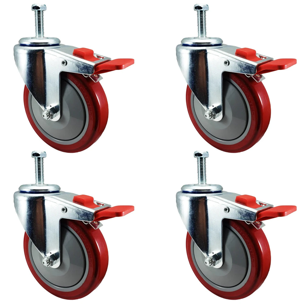 5" X 1-1/4" Total Locking Swivel Stem Caster Set of 4 | 1/2"-13x 1-1/2" Threaded Stem | 1,400 lbs Load Capacity CasterHQ