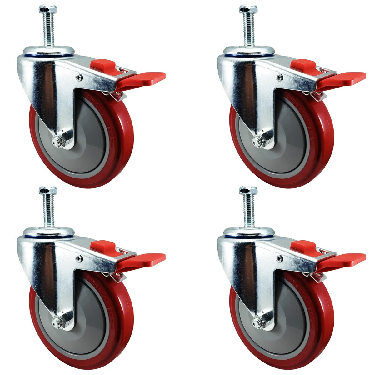 5" X 1-1/4" Total Locking Swivel Stem Caster Set of 4 | 1/2"-13x 1-1/2" Threaded Stem | 1,400 lbs Load Capacity CasterHQ