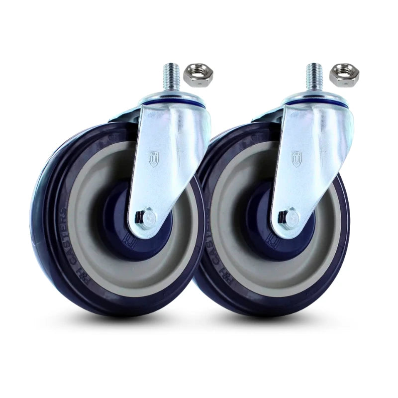 5 Inch Front Swivel Shopping Cart Caster Set - 2 Pack with Lock Nuts | OEM Replacement CasterHQ