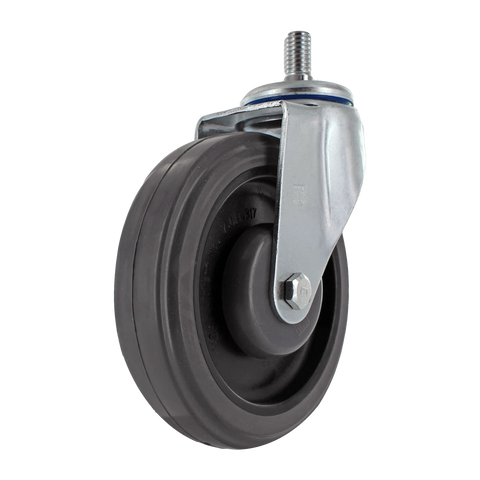 5 Inch Swivel Shopping Cart Caster - Zinc Plated Steel | Lacquer Dip Finish TPR Wheel CasterHQ