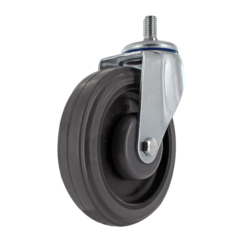 5 Inch Swivel Shopping Cart Caster - Zinc Plated Steel | Lacquer Dip Finish TPR Wheel CasterHQ