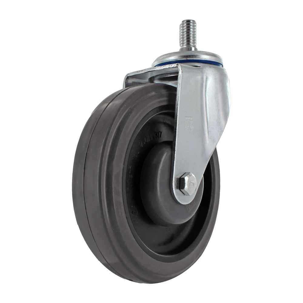 5 Inch Swivel Shopping Cart Caster - Zinc Plated Steel | Lacquer Dip Finish TPR Wheel CasterHQ