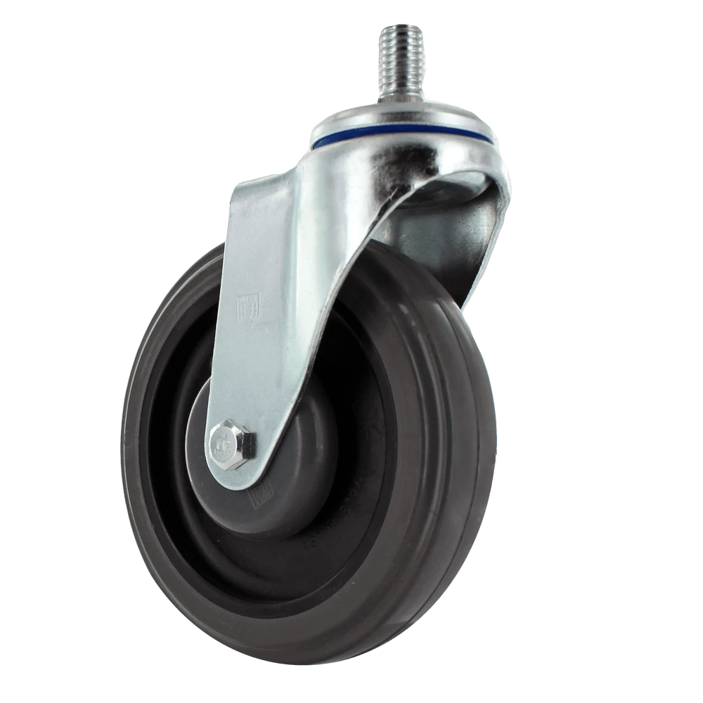 5 Inch Swivel Shopping Cart Caster - Zinc Plated Steel | Lacquer Dip Finish TPR Wheel CasterHQ