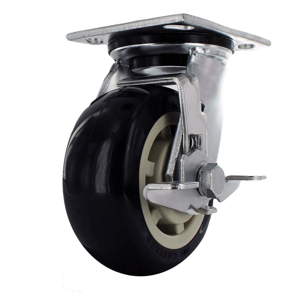 5" x 2" Heavy Duty Swivel Caster with Zinc Plated Steel Yoke, 4" x 4.5" Plate, TPU Blue Polyurethane Wheel CasterHQ