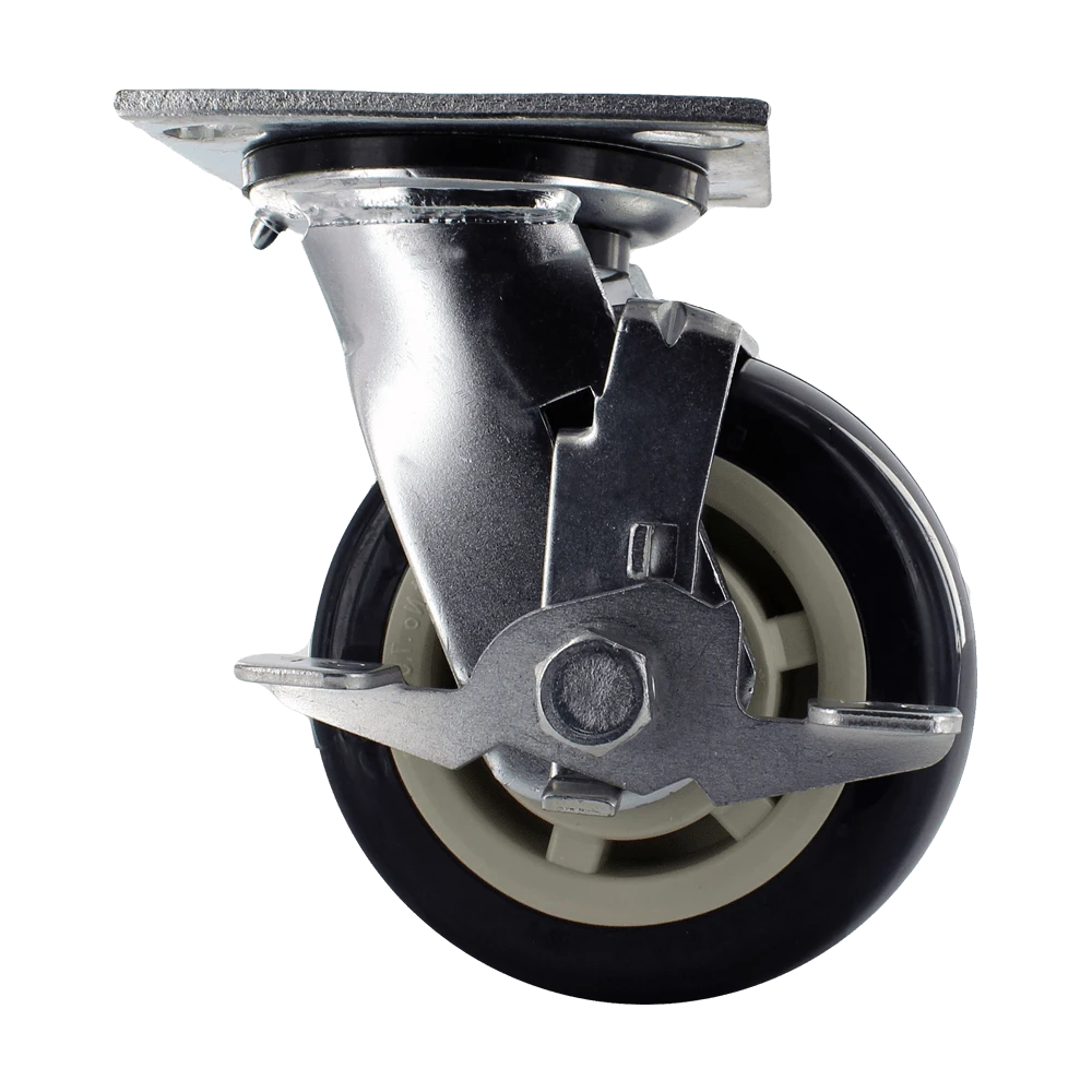 5" x 2" Heavy Duty Swivel Caster with Zinc Plated Steel Yoke, 4" x 4.5" Plate, TPU Blue Polyurethane Wheel CasterHQ