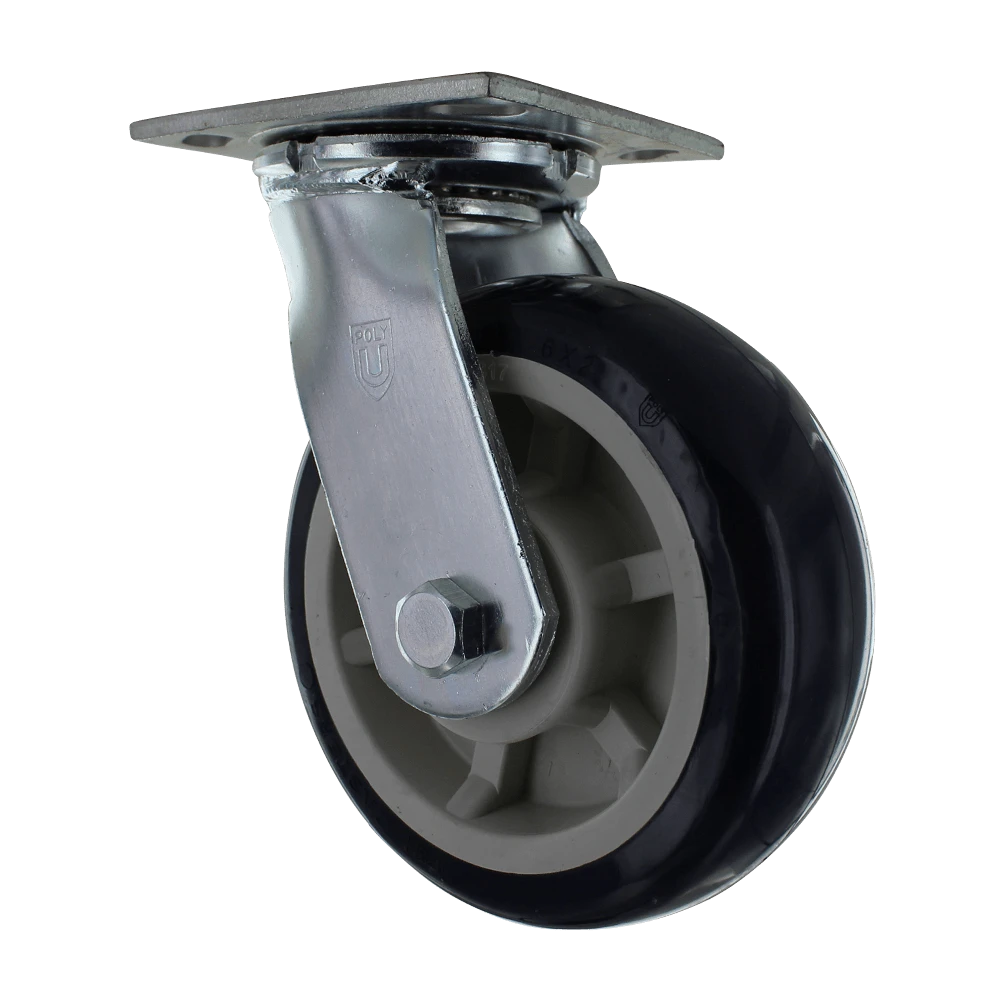 6" x 2" Heavy Duty Swivel Polyurethane Caster with 1000 lb Capacity, Zinc Plated Steel, Precision Bearings CasterHQ