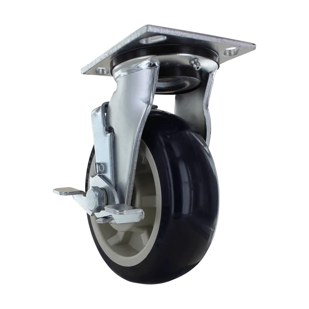 6" x 2" Heavy Duty Swivel Caster with Side Brake, 4" x 4-1/2" Plate, 1000 lb Capacity, Polyurethane Wheel -  | CasterHQ
