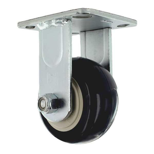 4" x 2" Heavy Duty Rigid Polyurethane Caster with Zinc Plated Steel Yoke, 4" x 4-1/2" Plate Mount, 1/2" Precision Bearings, 600 lb Capacity CasterHQ