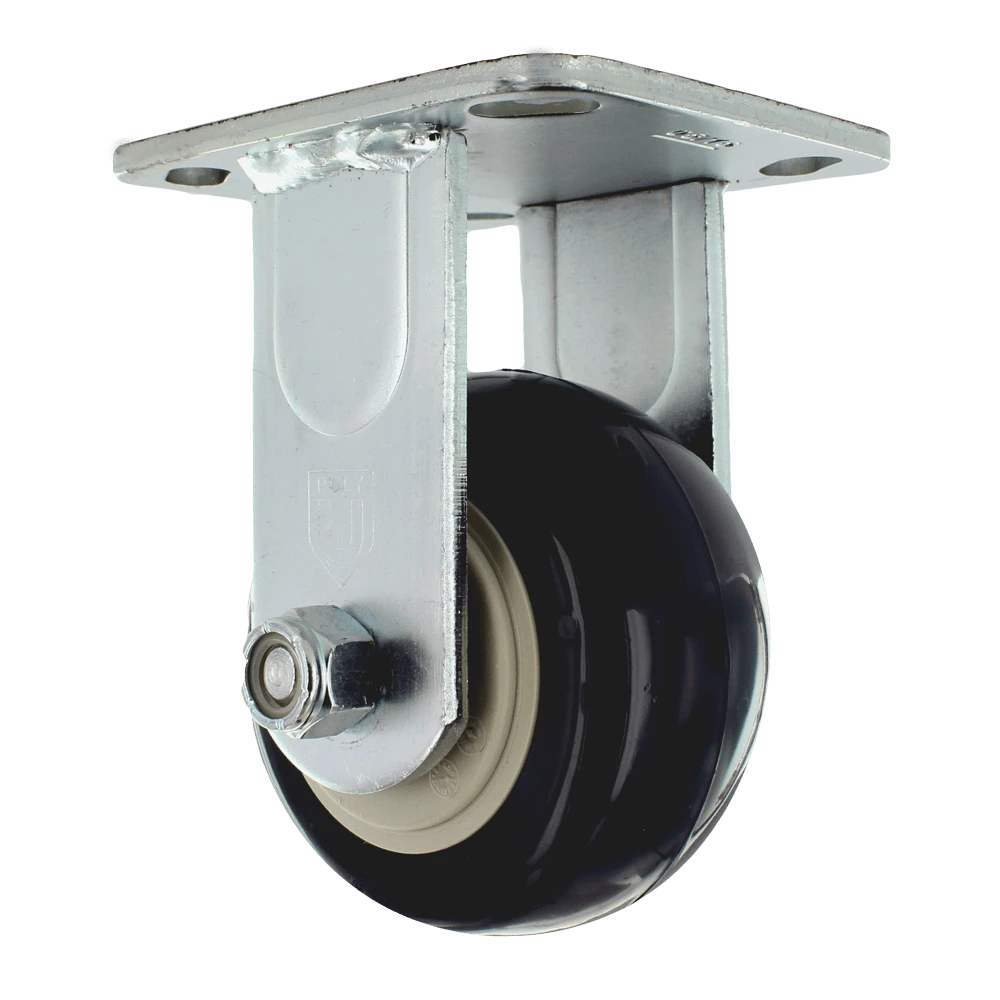 4" x 2" Heavy Duty Rigid Polyurethane Caster with Zinc Plated Steel Yoke, 4" x 4-1/2" Plate Mount, 1/2" Precision Bearings, 600 lb Capacity CasterHQ