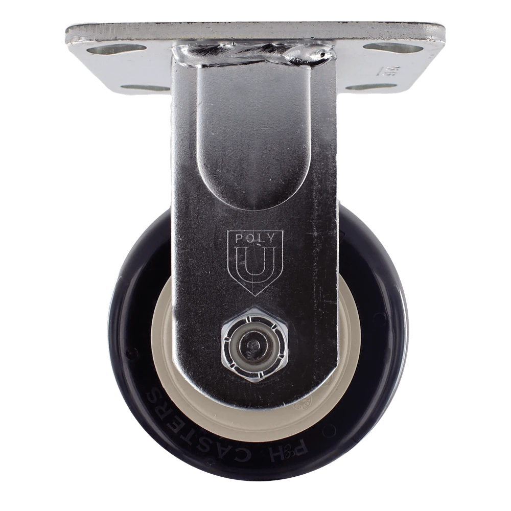 4" x 2" Heavy Duty Rigid Polyurethane Caster with Zinc Plated Steel Yoke, 4" x 4-1/2" Plate Mount, 1/2" Precision Bearings, 600 lb Capacity CasterHQ