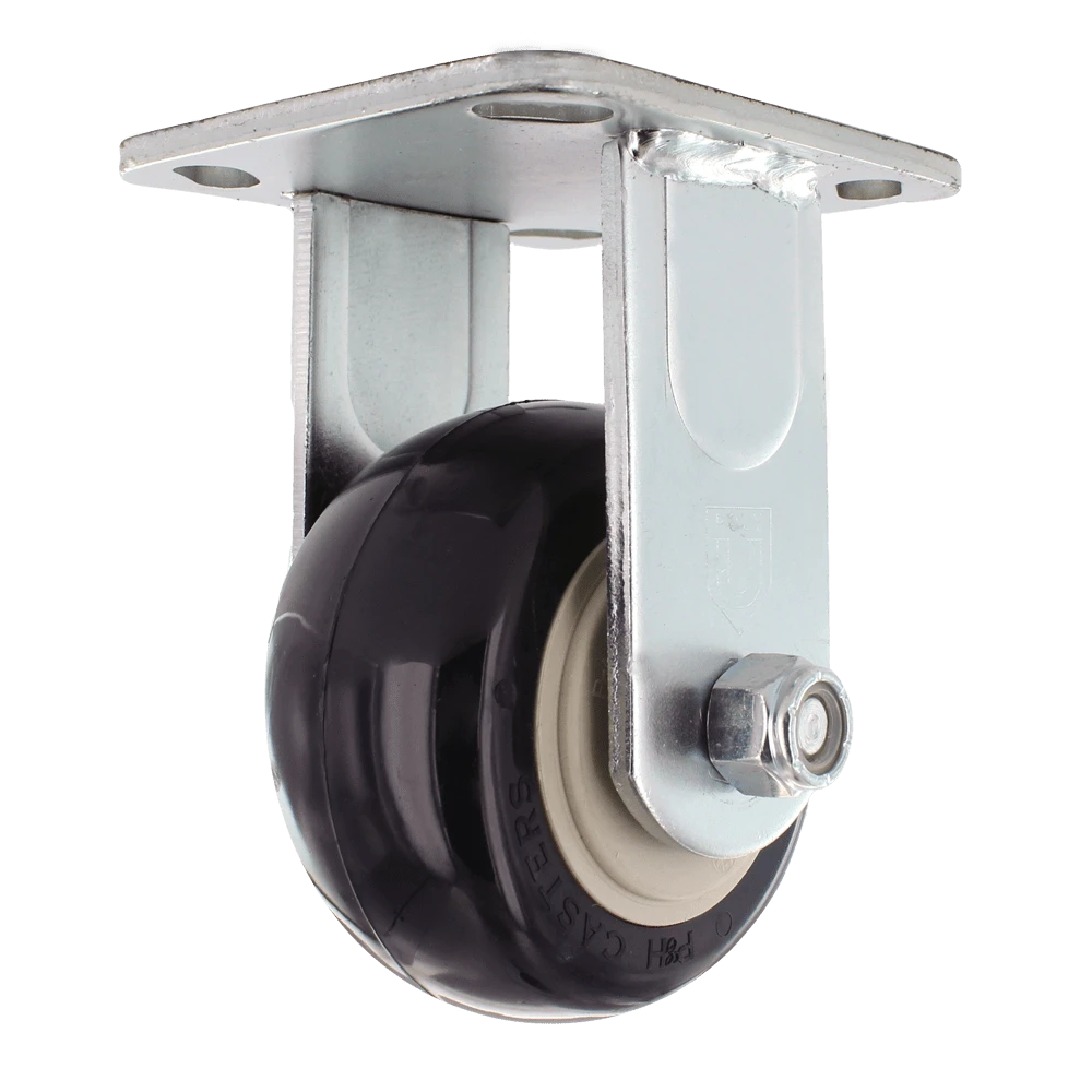 4" x 2" Heavy Duty Rigid Polyurethane Caster with Zinc Plated Steel Yoke, 4" x 4-1/2" Plate Mount, 1/2" Precision Bearings, 600 lb Capacity CasterHQ