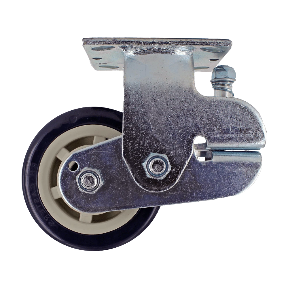 5" x 2" Polyurethane Spring Loaded Rigid Caster with Zinc Plated Steel Yoke, 4" x 4.5" Plate Mount, 1/2" Axle and Quad X Precision Bearings CasterHQ