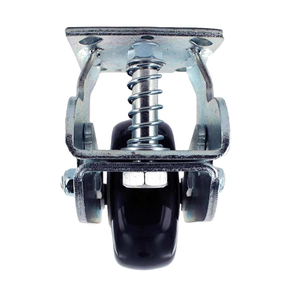 5" x 2" Polyurethane Spring Loaded Rigid Caster with Zinc Plated Steel Yoke, 4" x 4.5" Plate Mount, 1/2" Axle and Quad X Precision Bearings CasterHQ