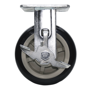 P&H 6" x 2" Polyurethane Rigid Side Brake Caster – 4" x 4.5" Top Plate