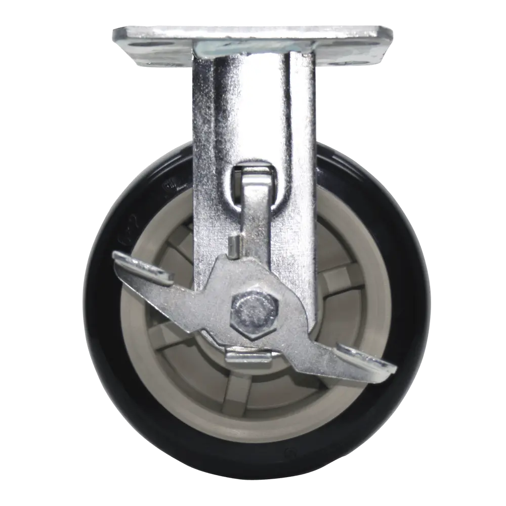 6" x 2" Medium/Heavy Duty Rigid Polyurethane Caster with Zinc Plated Steel Lacquer Dip Yoke, 4" x 4.5" Plate Mount, Side Brake, 1/2" Precision Bearings and Axle -  | CasterHQ