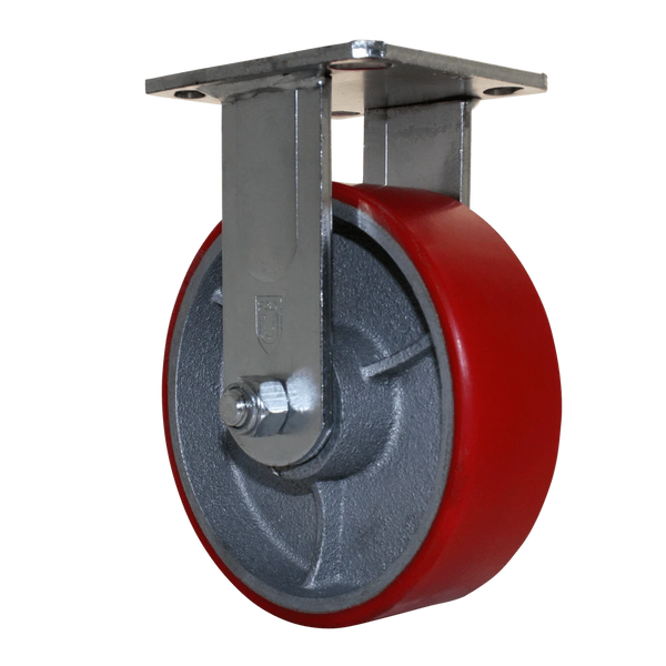 6" x 2" Heavy Duty Rigid Caster, 1000 lb Capacity, Die Cast Polyurethane Wheel, Zinc Plated Steel Yoke, 4" x 4.5" Plate Mount CasterHQ