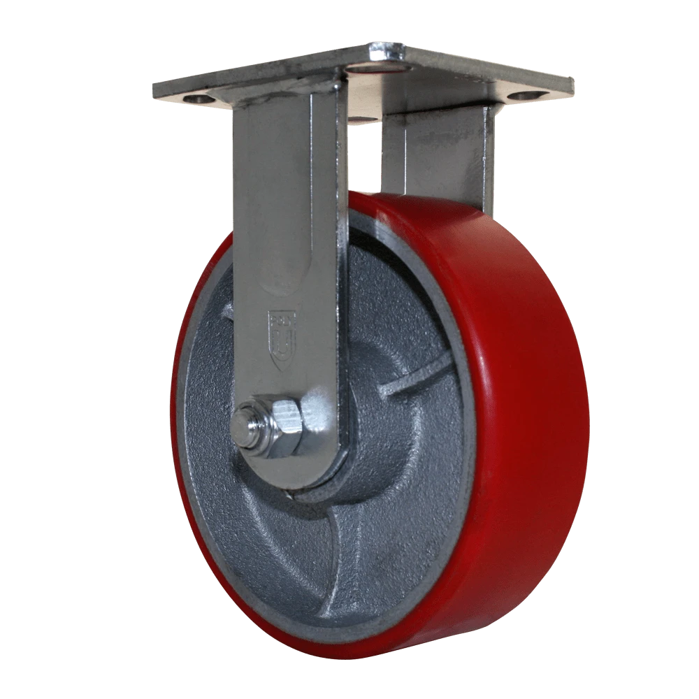 6" x 2" Heavy Duty Rigid Caster, 1000 lb Capacity, Die Cast Polyurethane Wheel, Zinc Plated Steel Yoke, 4" x 4.5" Plate Mount CasterHQ