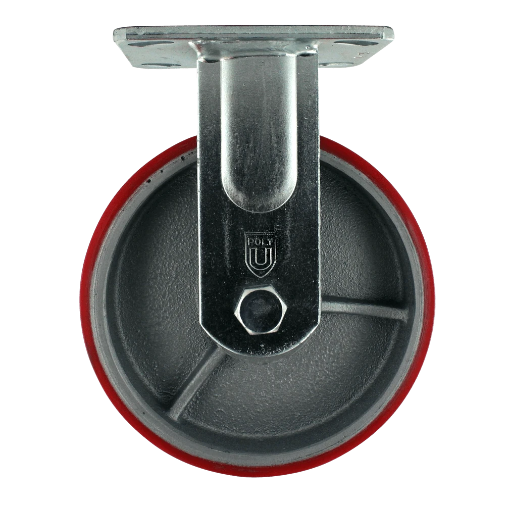 6" x 2" Heavy Duty Rigid Caster, 1000 lb Capacity, Die Cast Polyurethane Wheel, Zinc Plated Steel Yoke, 4" x 4.5" Plate Mount CasterHQ