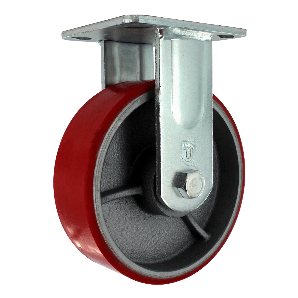 6" x 2" Heavy Duty Rigid Caster, 1000 lb Capacity, Die Cast Polyurethane Wheel, Zinc Plated Steel Yoke, 4" x 4.5" Plate Mount CasterHQ