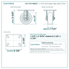 3" x 1-1/4" hard rubber rigid caster reference drawing, side, front and top plate views with dimensions