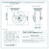 6" x 2" foam-filled flat-free swivel caster with side lock brake reference drawing, side, front and top plate views with dimensions