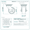 16MR04201S 4 x 2 in rubber on iron swivel caster reference drawing, side, front and top plate views with dimensions