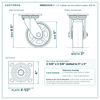 16MR05201S 5 x 2 in rubber on iron swivel caster reference drawing, side, front and top plate views with dimensions