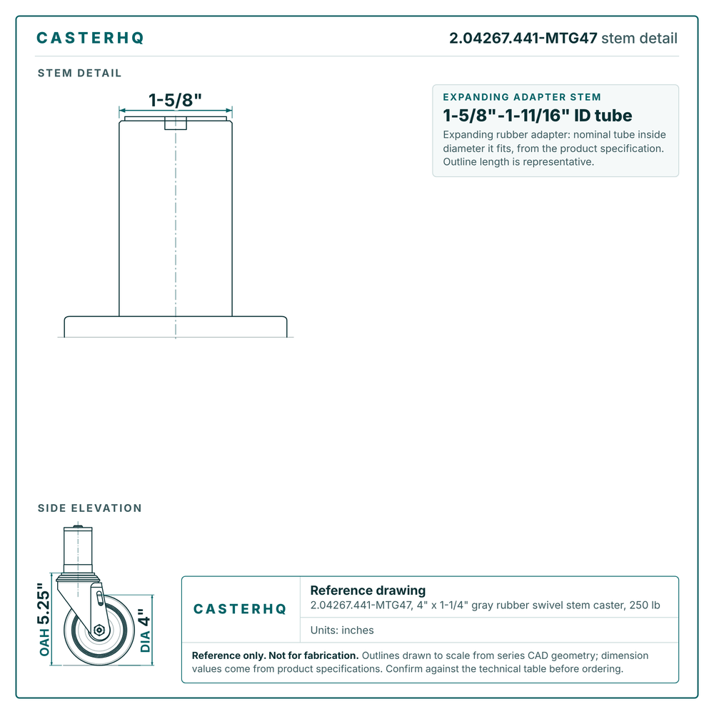 2.04267.441-MTG47 stem detail drawing, expanding adapter stem 1-5/8"-1-11/16" ID tube