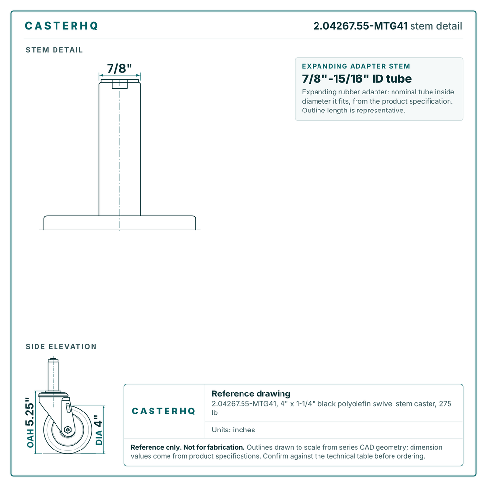 2.04267.55-MTG41 stem detail drawing, expanding adapter stem 7/8"-15/16" ID tube