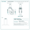 2.04267.95-MTG45 4" x 1-1/4" polyurethane swivel stem caster, 300 lb reference drawing, side, front and stem views with dimensions