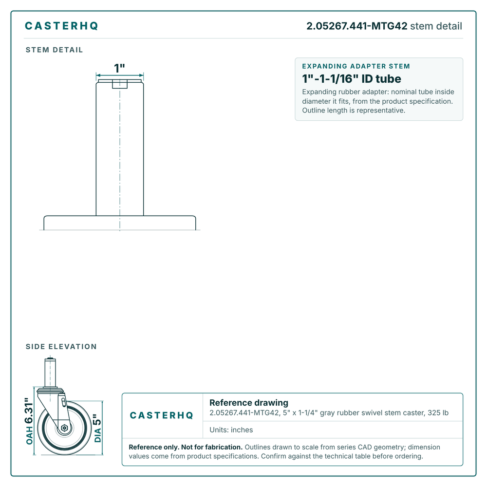 2.05267.441-MTG42 stem detail drawing, expanding adapter stem 1"-1-1/16" ID tube