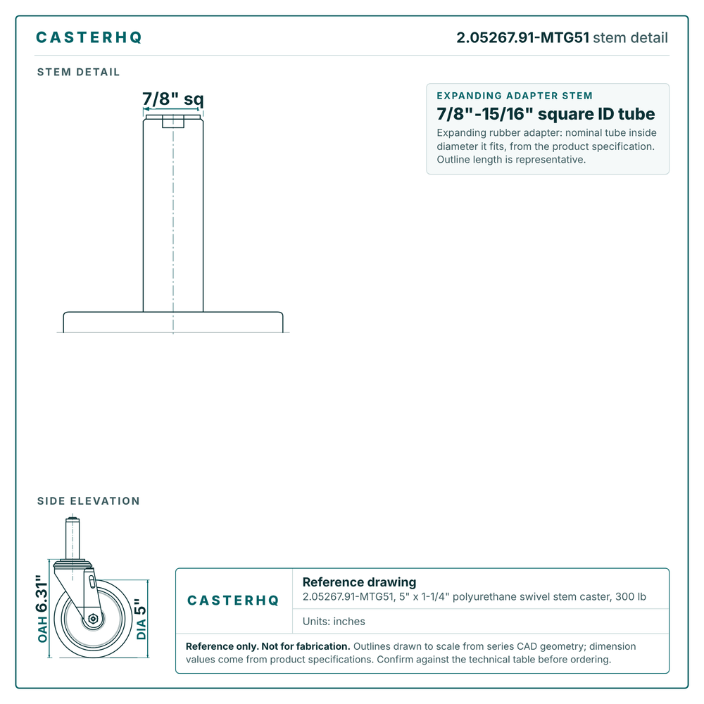 2.05267.91-MTG51 stem detail drawing, expanding adapter stem 7/8"-15/16" square ID tube