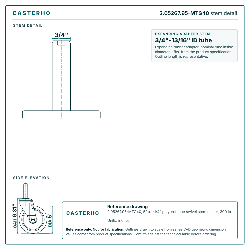2.05267.95-MTG40 stem detail drawing, expanding adapter stem 3/4"-13/16" ID tube