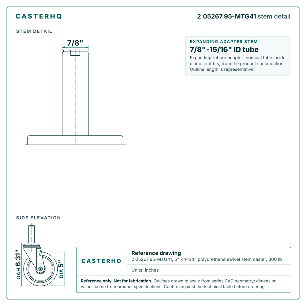 2.05267.95-MTG41 stem detail drawing, expanding adapter stem 7/8"-15/16" ID tube