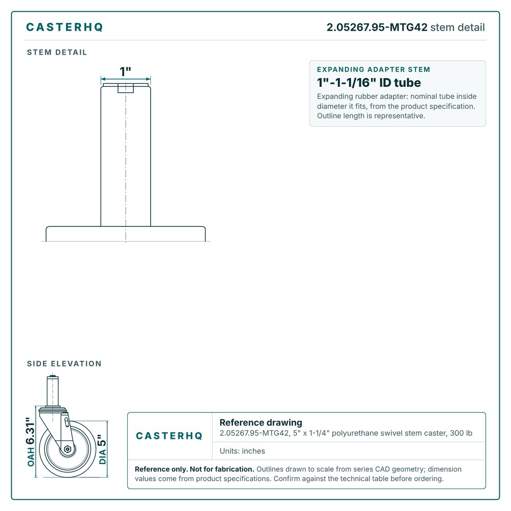 2.05267.95-MTG42 stem detail drawing, expanding adapter stem 1"-1-1/16" ID tube