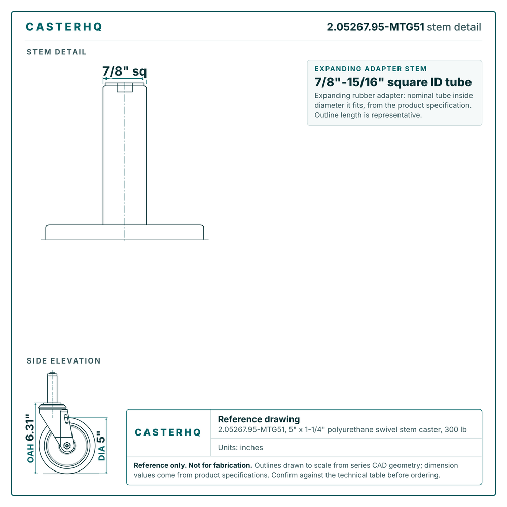2.05267.95-MTG51 stem detail drawing, expanding adapter stem 7/8"-15/16" square ID tube