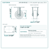 3 x 1-1/4 in polyolefin rigid caster reference drawing, 2-3/8 x 3-5/8 in top plate, side, front and top plate views with dimensions