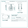 3 x 1-1/4 in polyurethane rigid caster reference drawing, 2-3/8 x 3-5/8 in top plate, side, front and top plate views with dimensions