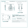 3 x 1-1/4 in polyurethane rigid caster reference drawing, 3-1/8 x 4-1/8 in top plate, side, front and top plate views with dimensions