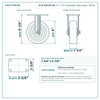 4 x 1-1/4 in polyolefin rigid caster reference drawing, 2-3/8 x 3-5/8 in top plate, side, front and top plate views with dimensions