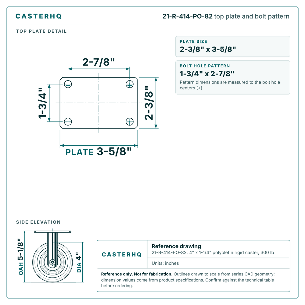 Top plate bolt pattern drawing, 2-3/8 x 3-5/8 in plate, 1-3/4 x 2-7/8 in bolt hole pattern