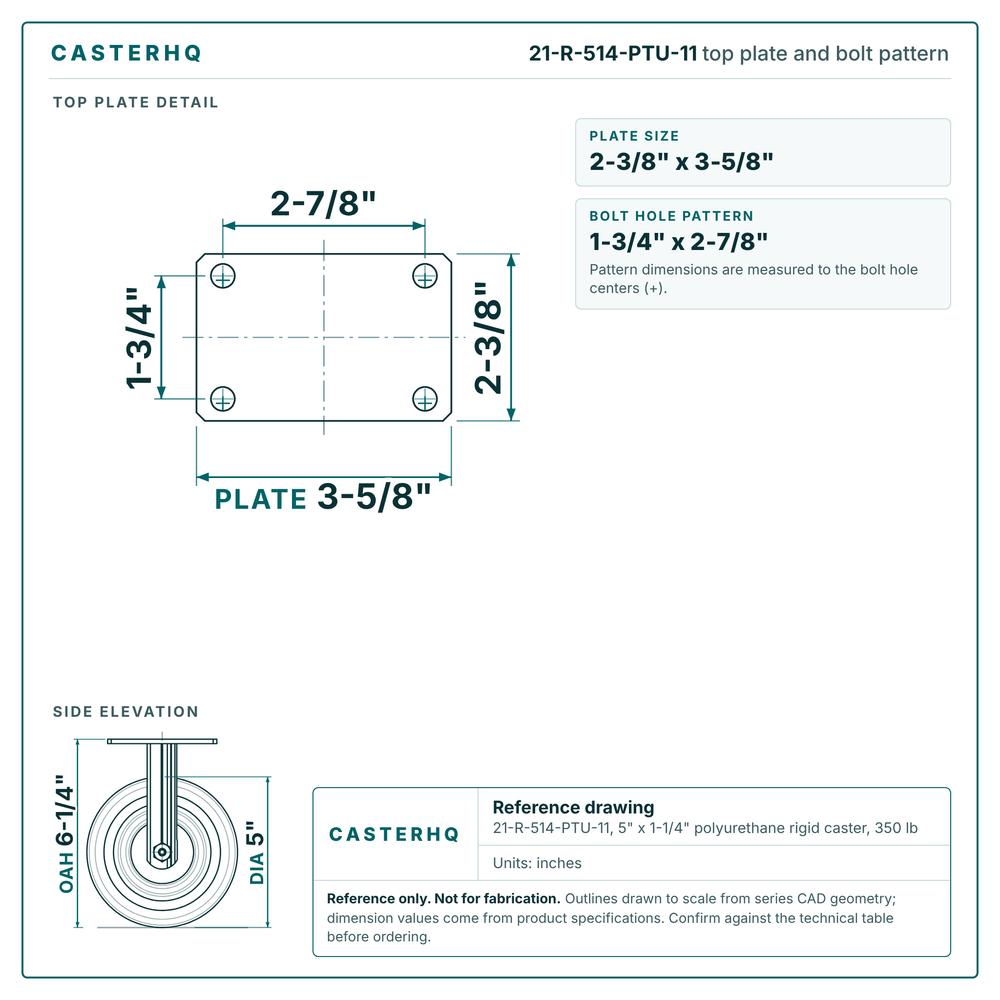 Top plate bolt pattern drawing, 2-3/8 x 3-5/8 in plate, 1-3/4 x 2-7/8 in bolt hole pattern