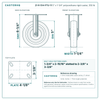 5 x 1-1/4 in polyurethane rigid caster reference drawing, 3-1/8 x 4-1/8 in top plate, side, front and top plate views with dimensions